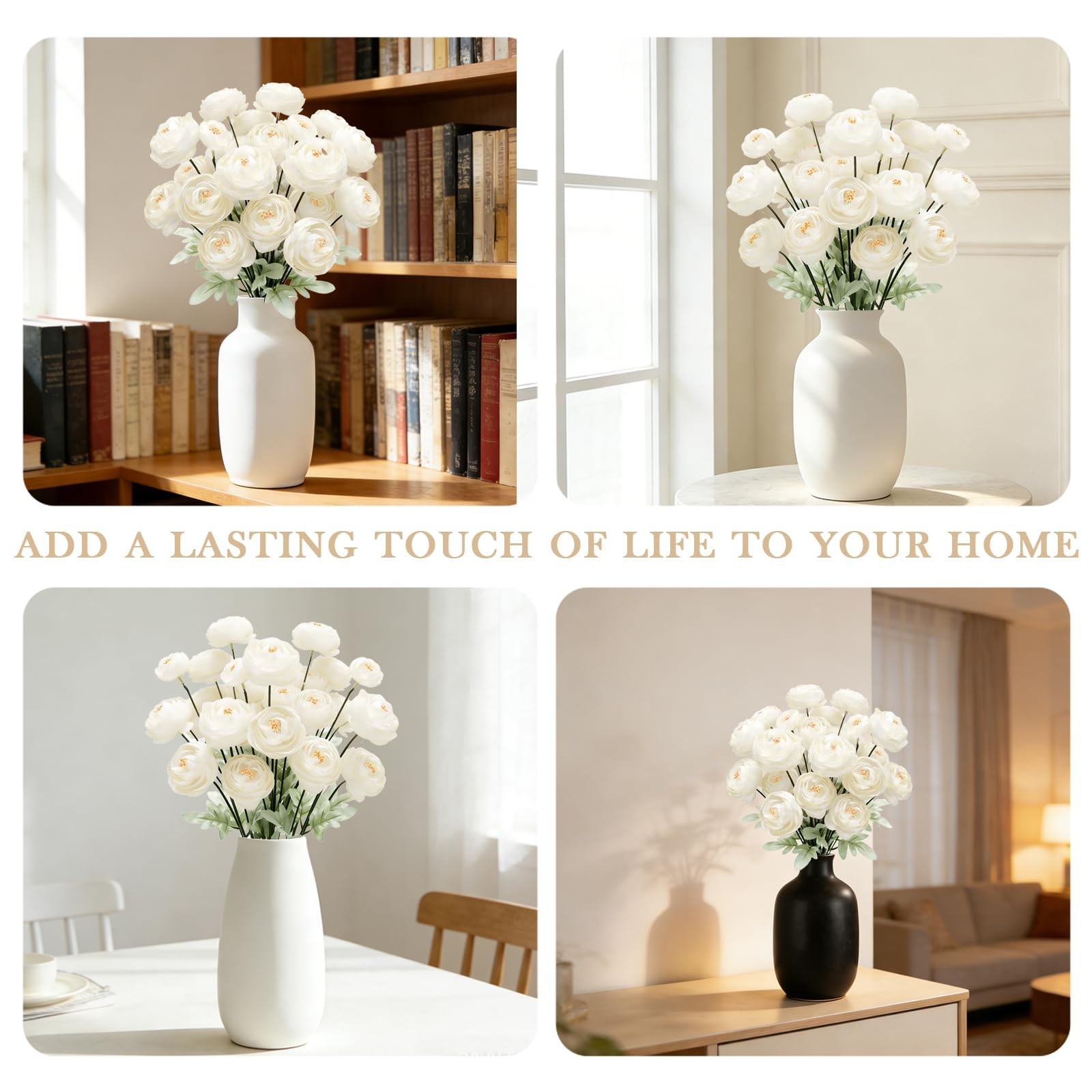 Artificial Silk Peony Fake Flowers,6PCS Artificial Faux Peonies Bulbs with 24…