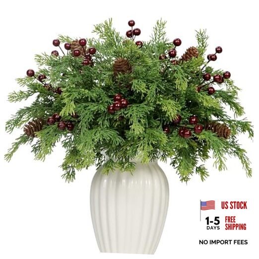 Pcs Artificial Pine Branch Berry Pinecones Set – 13” Fake 45 Red Berry