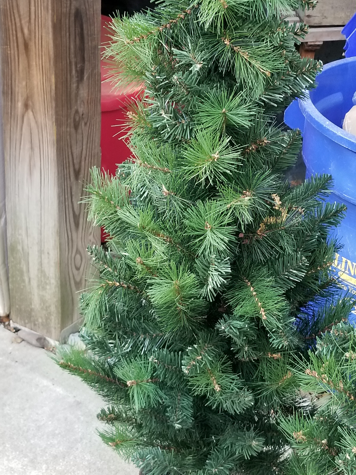 A PAIR OF DECRATIVE ARTIFICIAL FAUX POTTED PORCH PINE PLANTS 4′