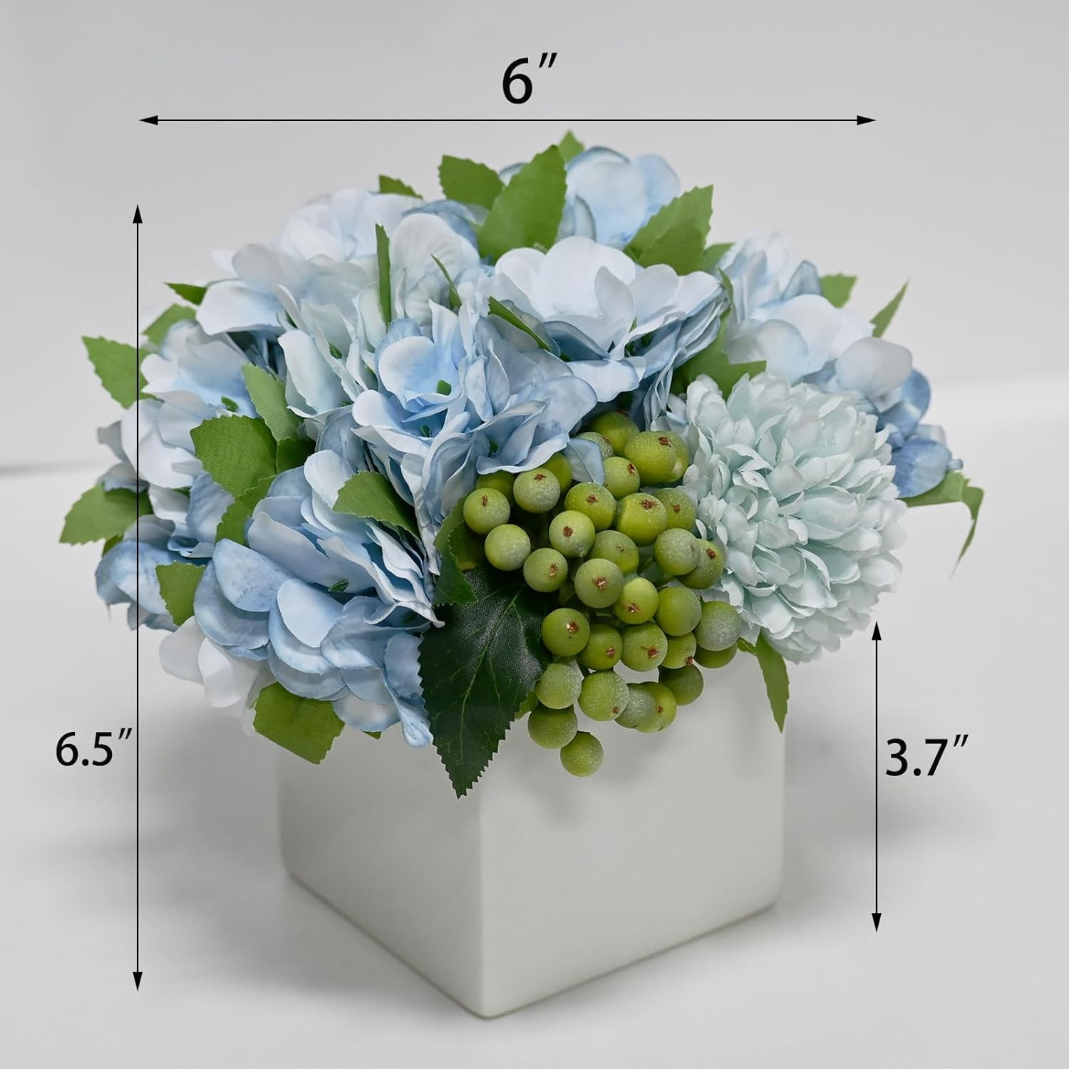 Flores artificiales hortensias en florero ceramica decoracion hogar elegante