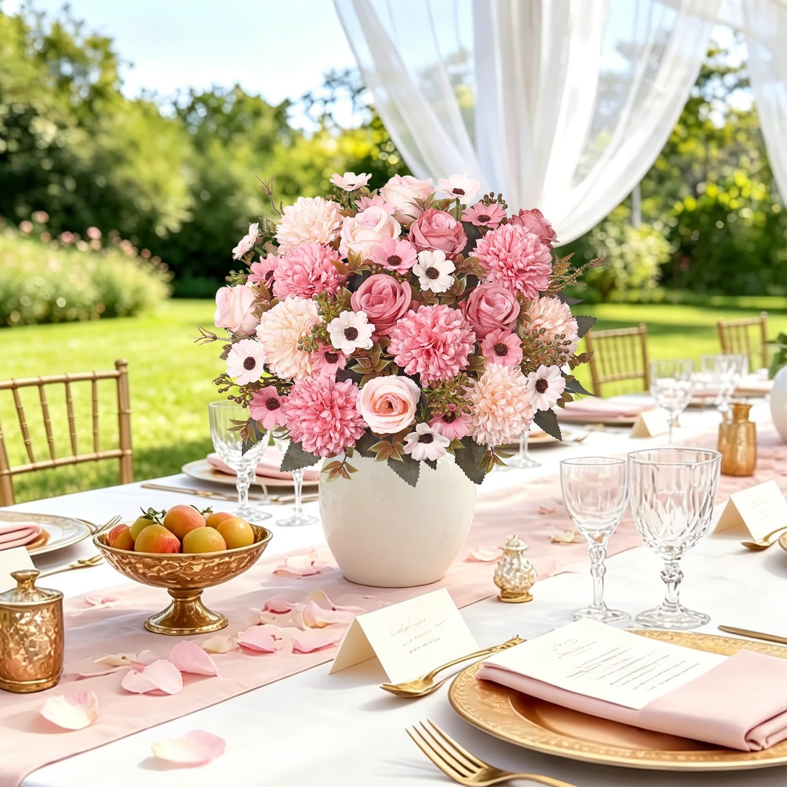 Artificial Fake Flowers,4PCS Pink Artificial Flower Bouquet with Chrysanthemu…
