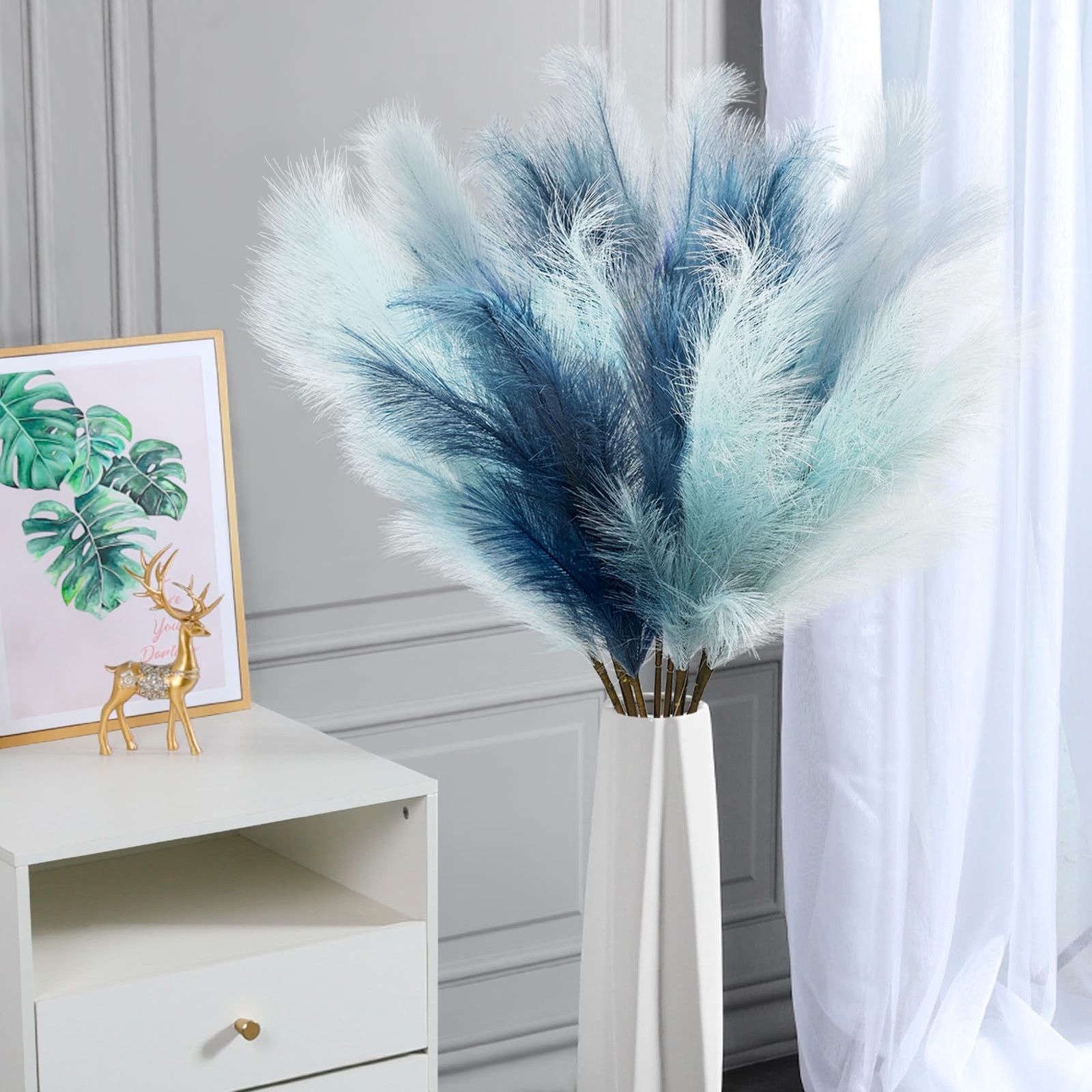 9Pcs 3FT Colorful Faux Pampas Grass for Boho Decor, Non-Shedding Fluffy Artif…