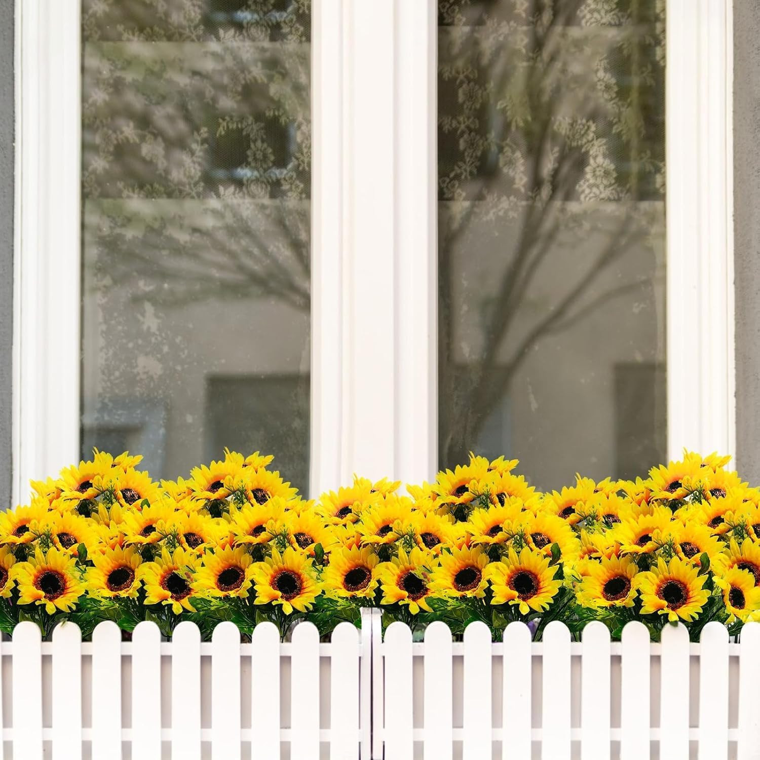 28Pcs Sunflowers Artificial Flowers for Outdoors Summer Decor, 4 Pack Fake Fl…