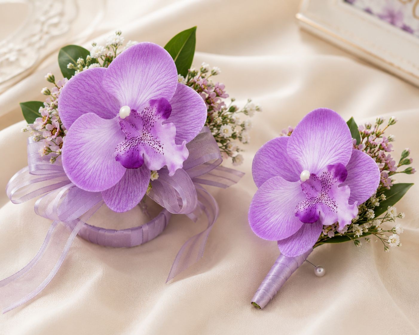 Purple Lavender Touch Orchid Heads Set of 2, 3.5 Inch Phalaenopsis Blooms for Co