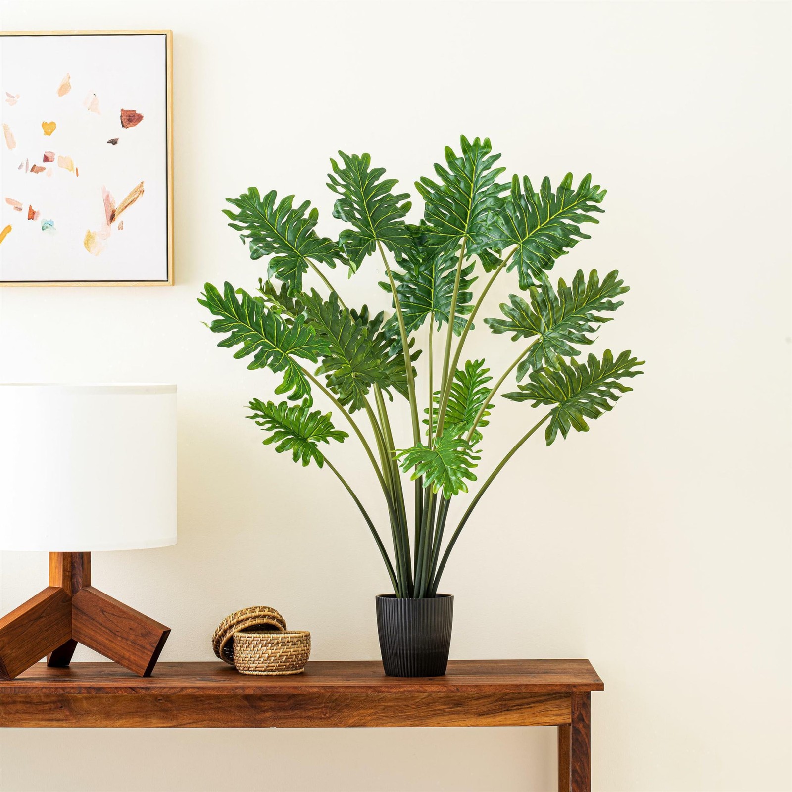 Vickerman 38″ Artificial Potted Grand Philodendron Bush.