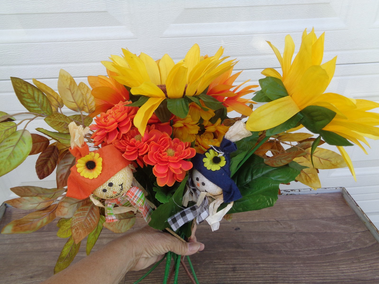 Faux Silk Fall/Autumn Flower Stems – 12″ -20″ – Lot of 9 + Scarecrows