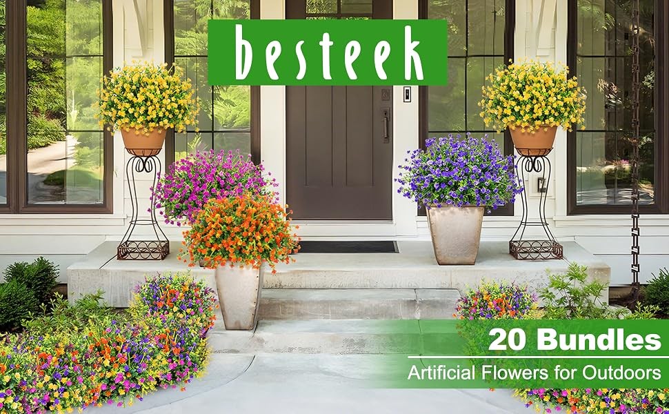 20 Bundles Artificial Plastic Flowers for Outdoors, Mixed Color | Plastic fake