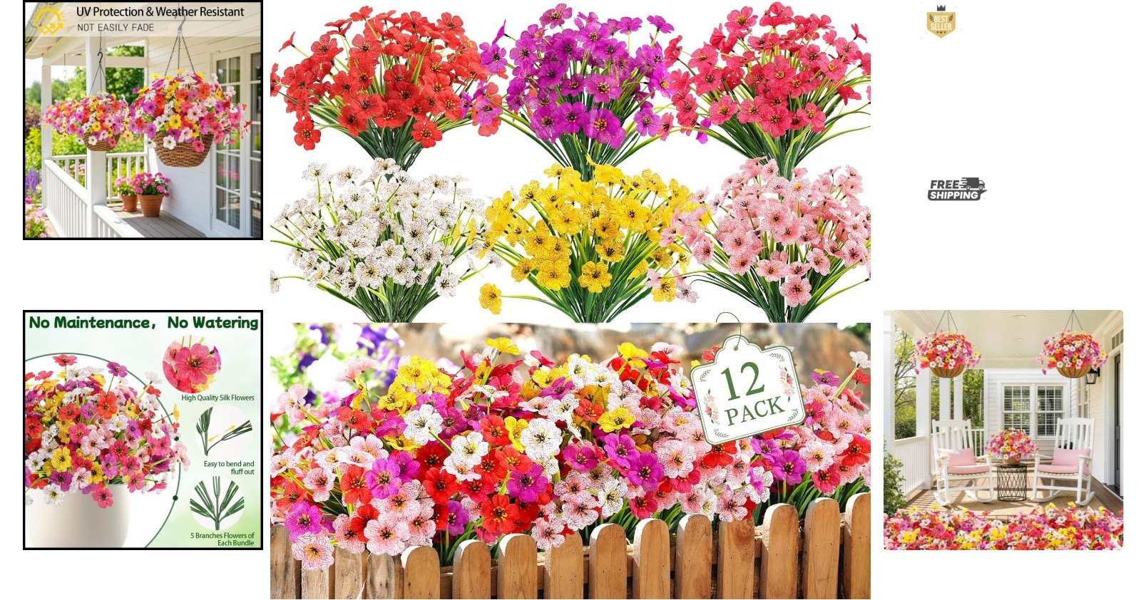 Maintenance-Free 12 Bundles of Artificial Flowers – Perfect for Any Occasion