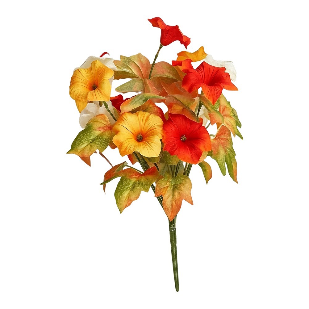 Artificial Petunias 17in Orange Yellow 6 Pack Sturdy Plastomer for Garden Decor