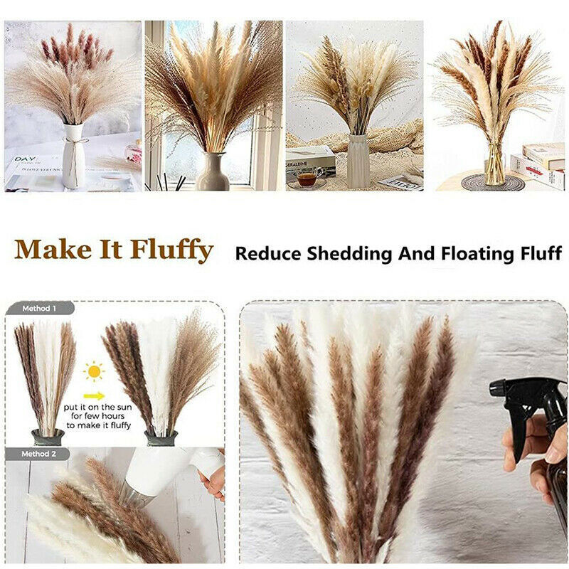 60Pcs Natural Dried Pampas Grass Reed Flower Bunch Bouquets Xmas Wedding Decor