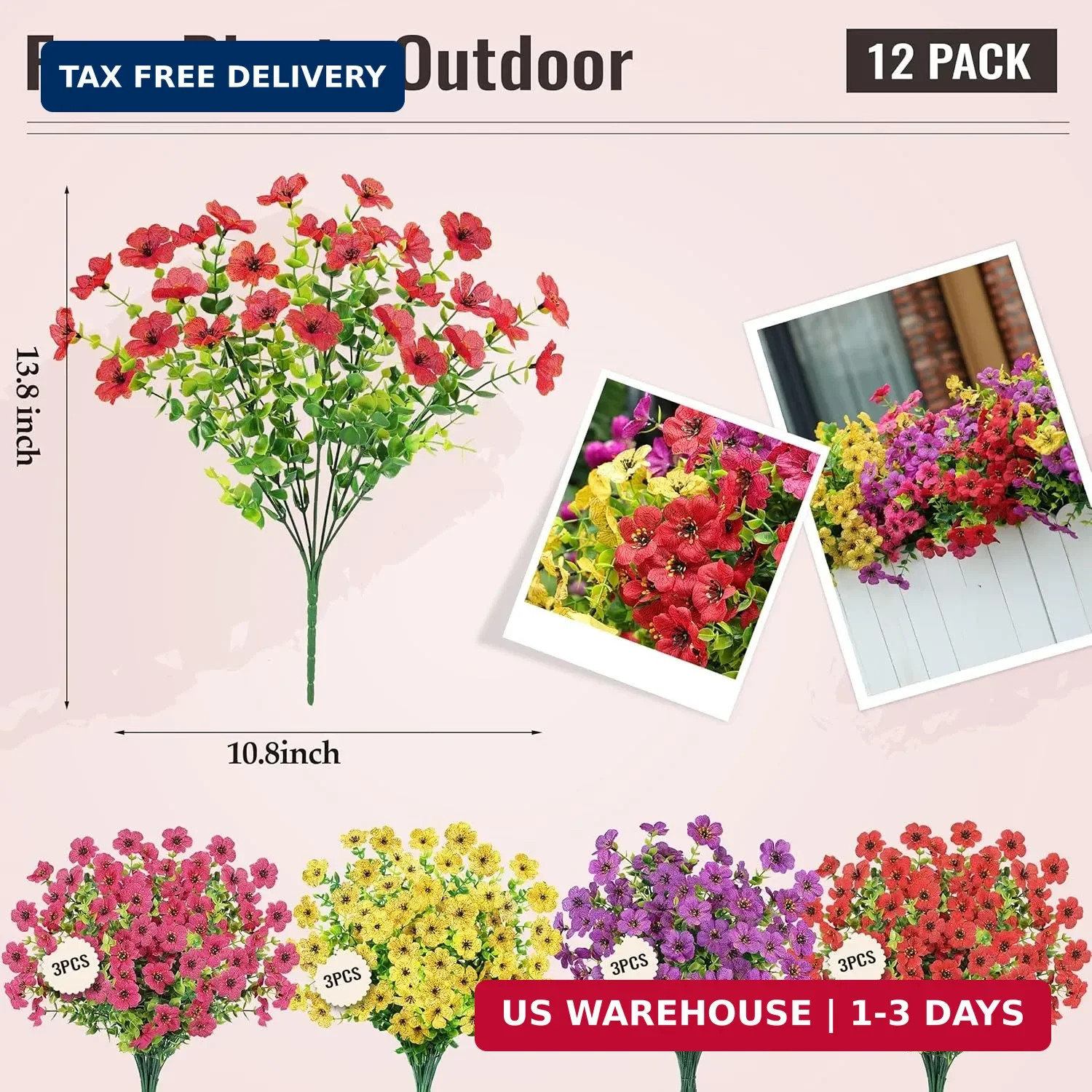 Der Rose 12 Bundles Artificial Flowers for Outdoors Fake Flowers Plants Spring S
