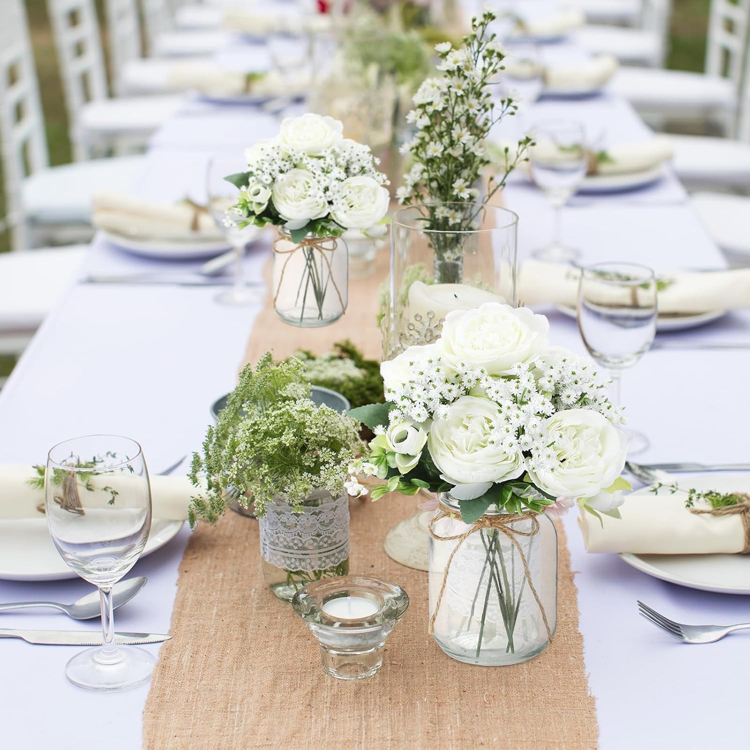 12 Sets Mason Jar Centerpiece Table Decorations Artificial Peony Baby’s Breath