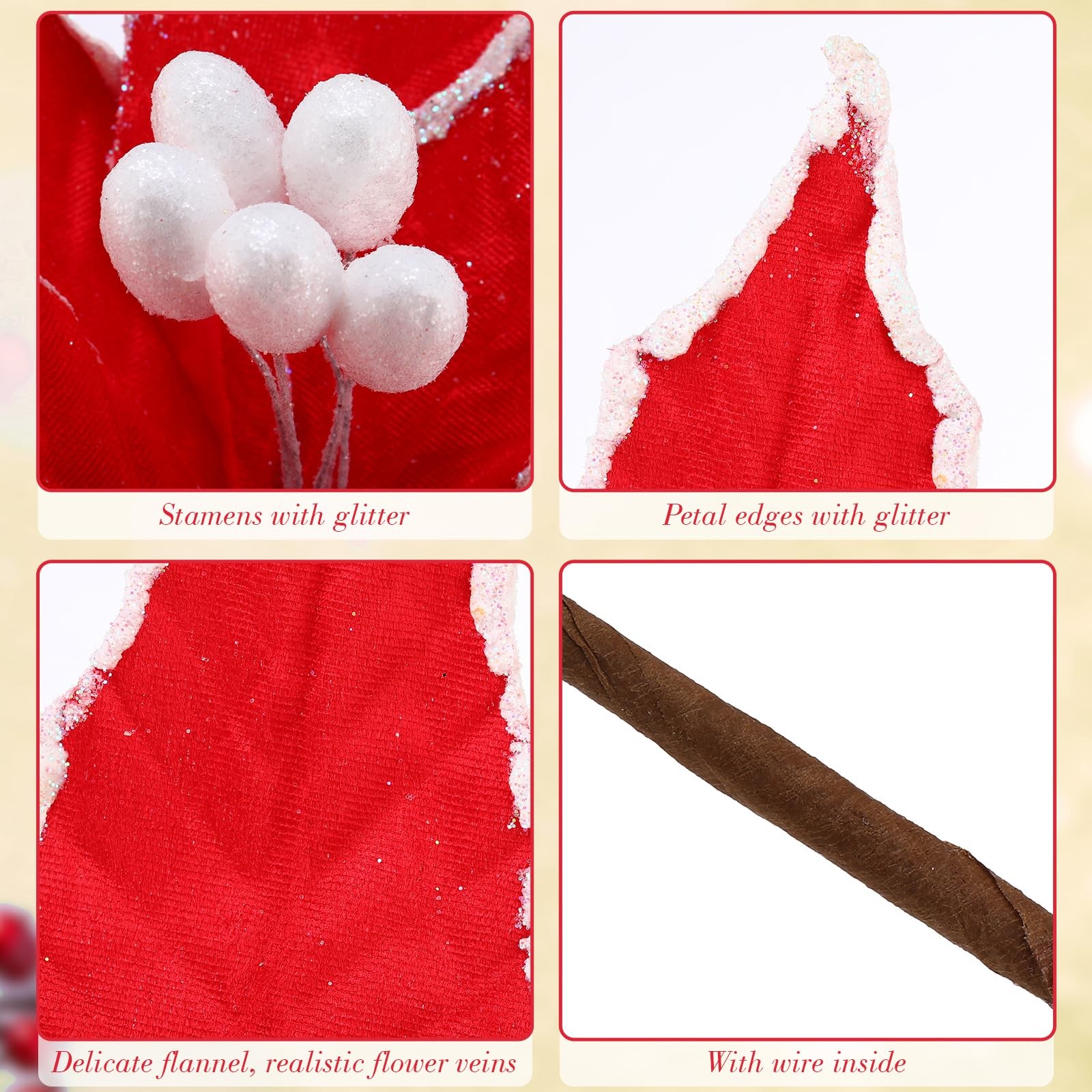 6 Pcs Red Christmas Poinsettia Flowers Artificial Large Poinsettia Picks Faux…