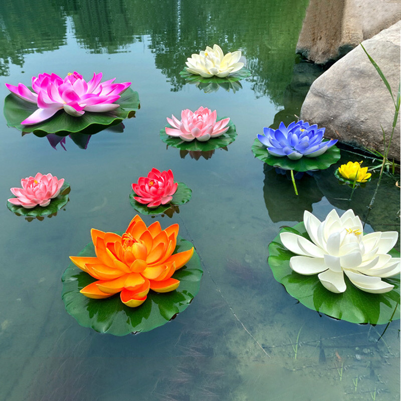 Floating Lotus Artificial Flower Home Garden Pool Decoration Fake Plant Decor