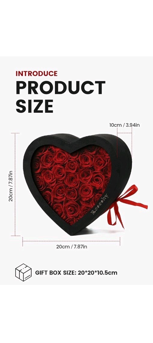 28pcs Red Forever Preserved Roses in Heart Shape Gift Box