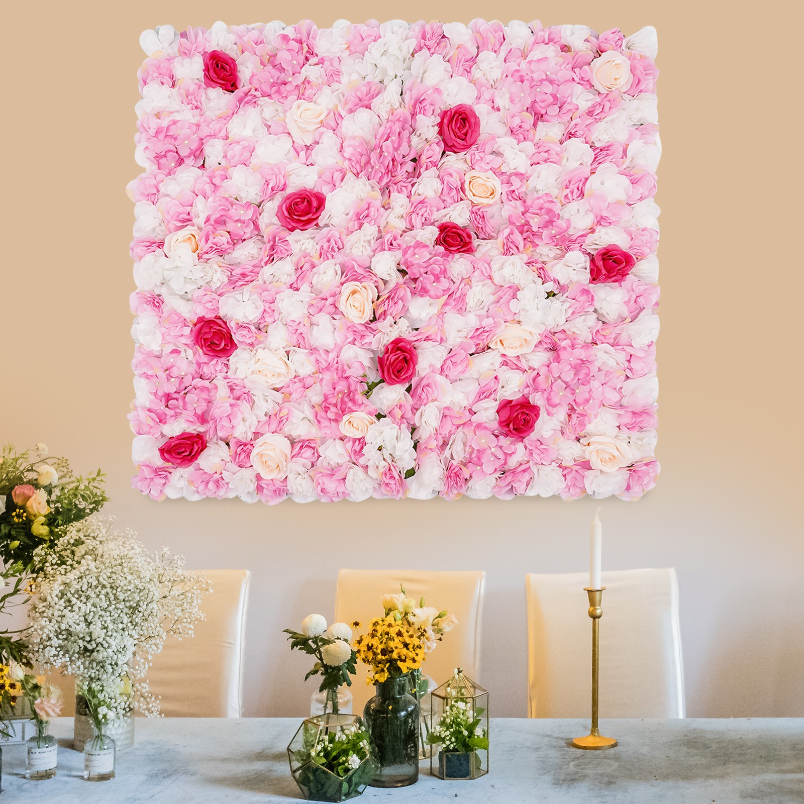 50*50*12cm Artificial Flower Wall Panel Flower Wall Mat Silk Rose Flower Panel