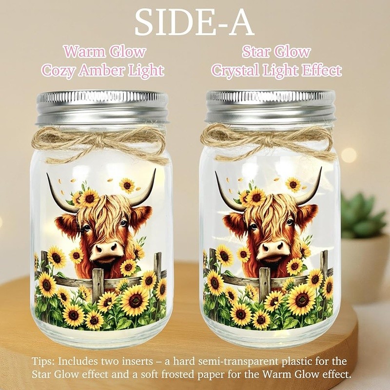Highland Cow Sunflower Light 2in1 Dual Glow Decor Healing Gift Anxiety Relief US
