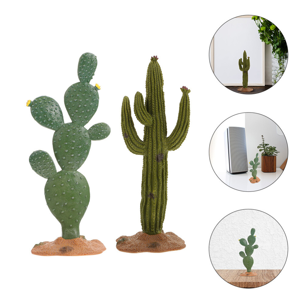 2Pcs Simulated Cactus Adornments Lifelike Figurine Desktop Modeling Statue