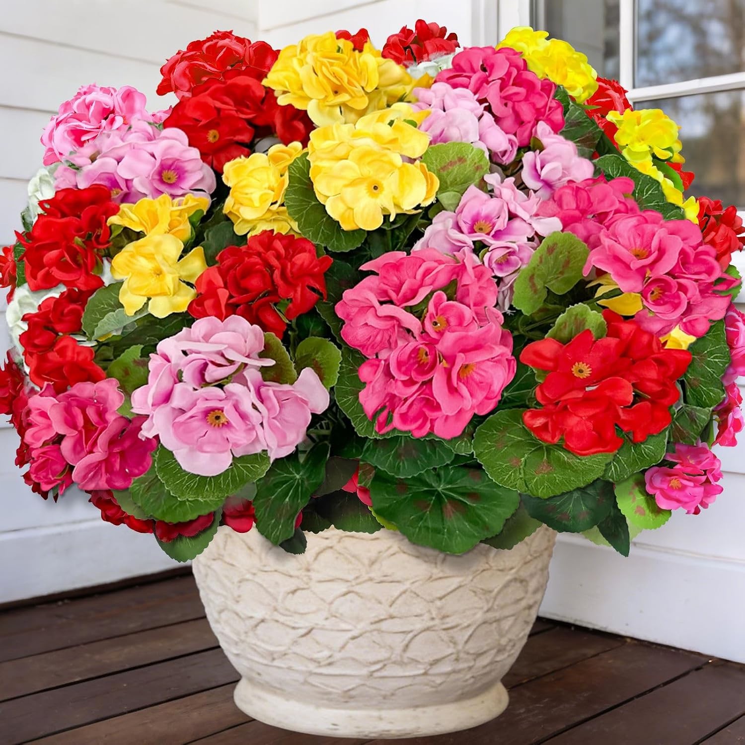 4 Bundles Artificial Geraniums Flowers for Outdoors Summer Decor | Fake Flowers