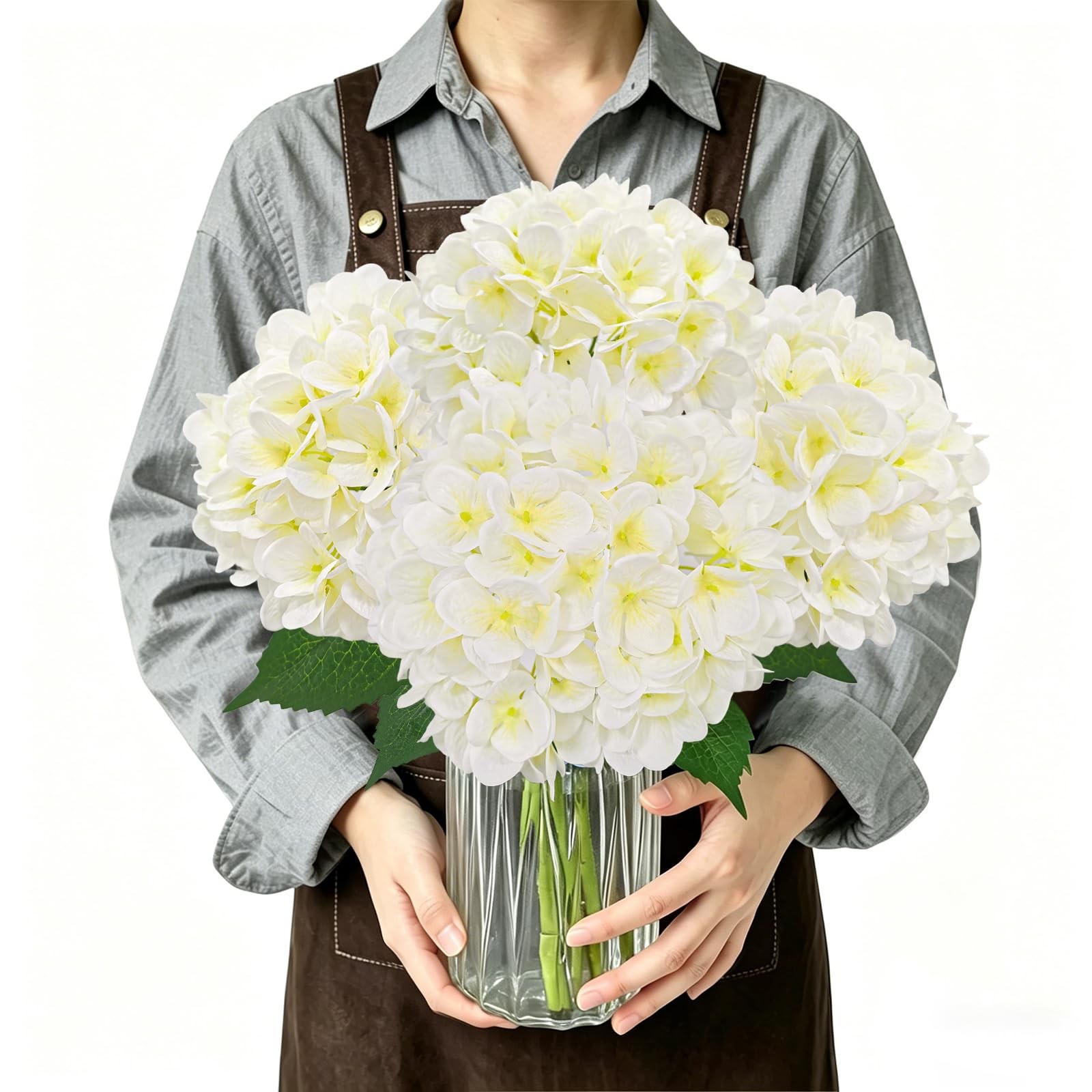 4 Pcs Artificial Hydrangea Flowers, Real Touch Silk Hydrangeas with Stems, Fa…