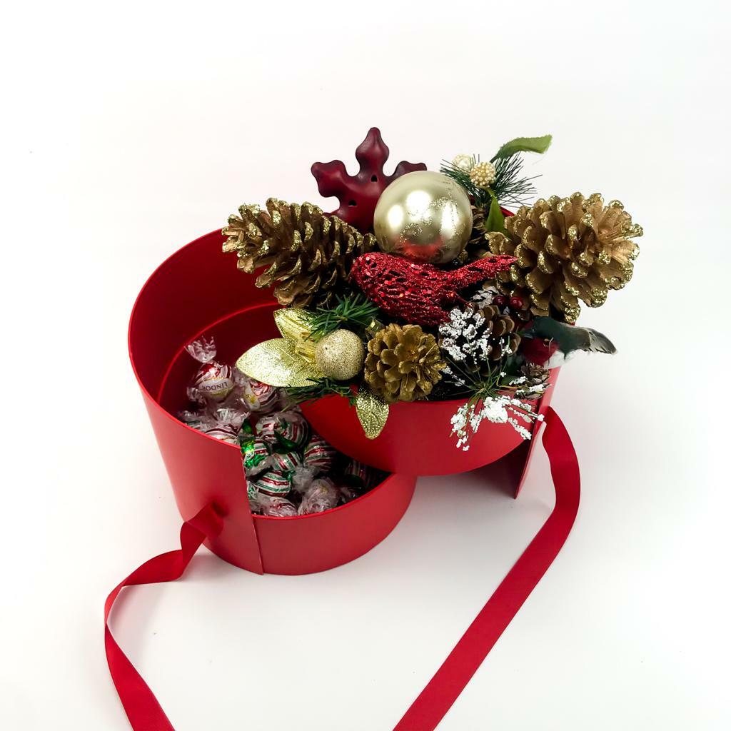 Premium Quality Round Shape Flower Box, Floral Gift Box, 2 Tier, with Lid, Red
