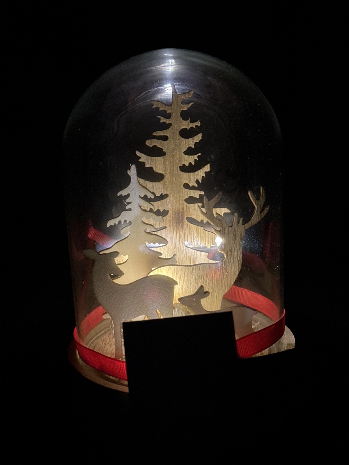 Allure Clear Cloche Glass Dome Jar Display Case Tabletop Center LED Deer 7.5”