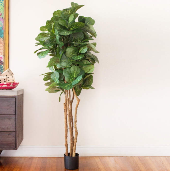 Fiddle Leaf Fig Tree Artificial Realistic Nearly Natural 6’ Home Garden Decor