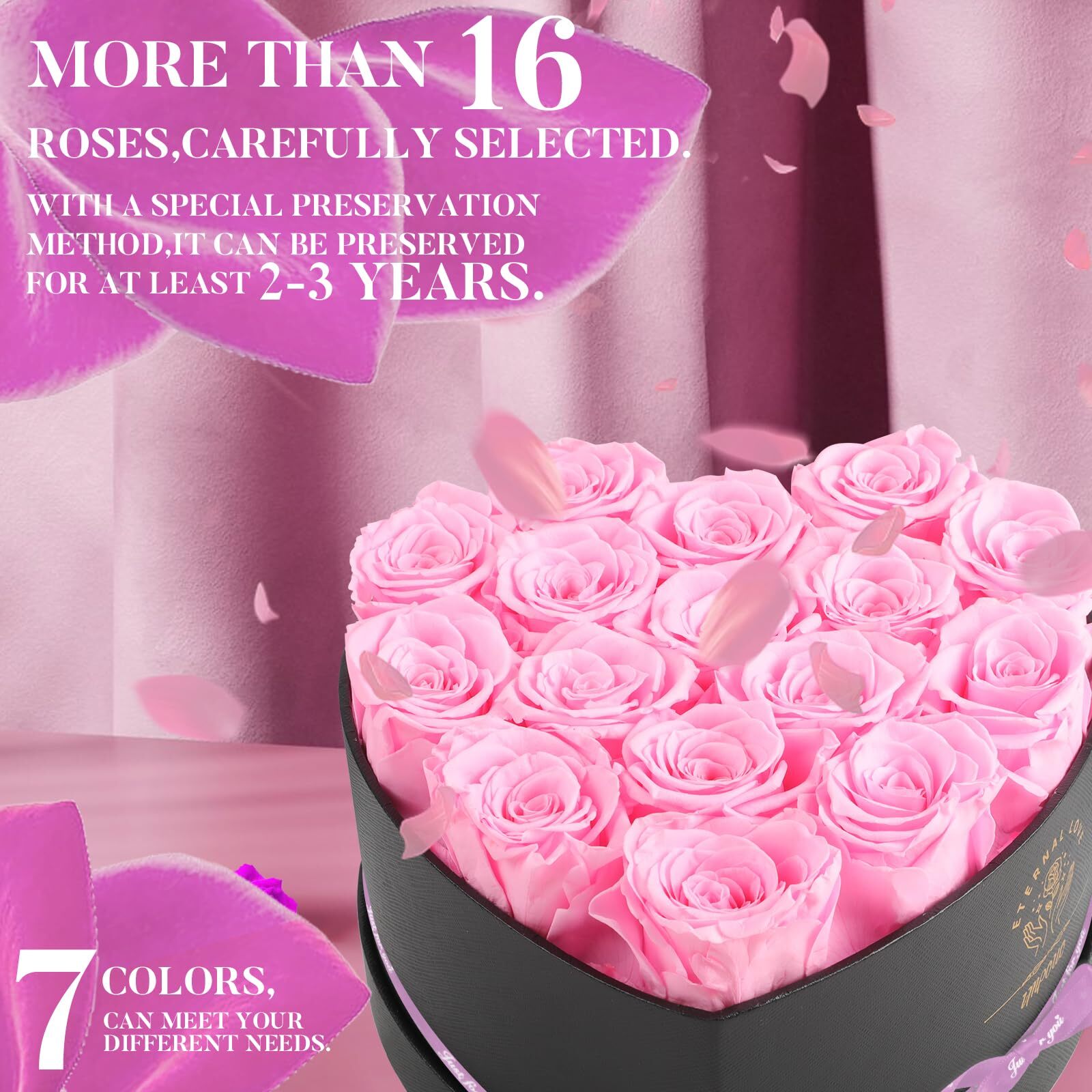 16-Piece Forever Flowers Heart Shape Box – Preserved Roses Birthday Gifts for…