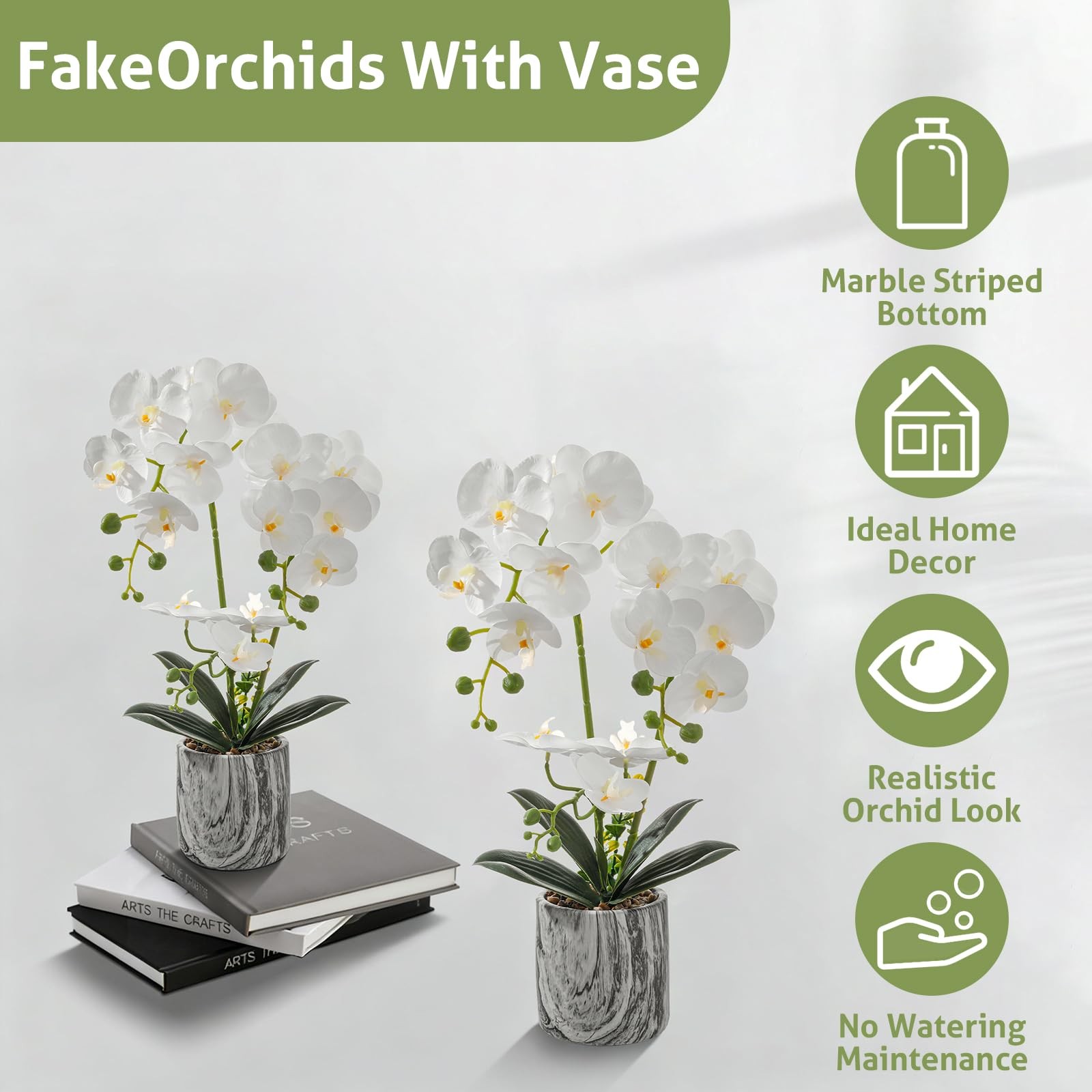 White 16.5 Inch Faux Silk Artificial Orchids Flowers Phalaenopsis Pot Decor