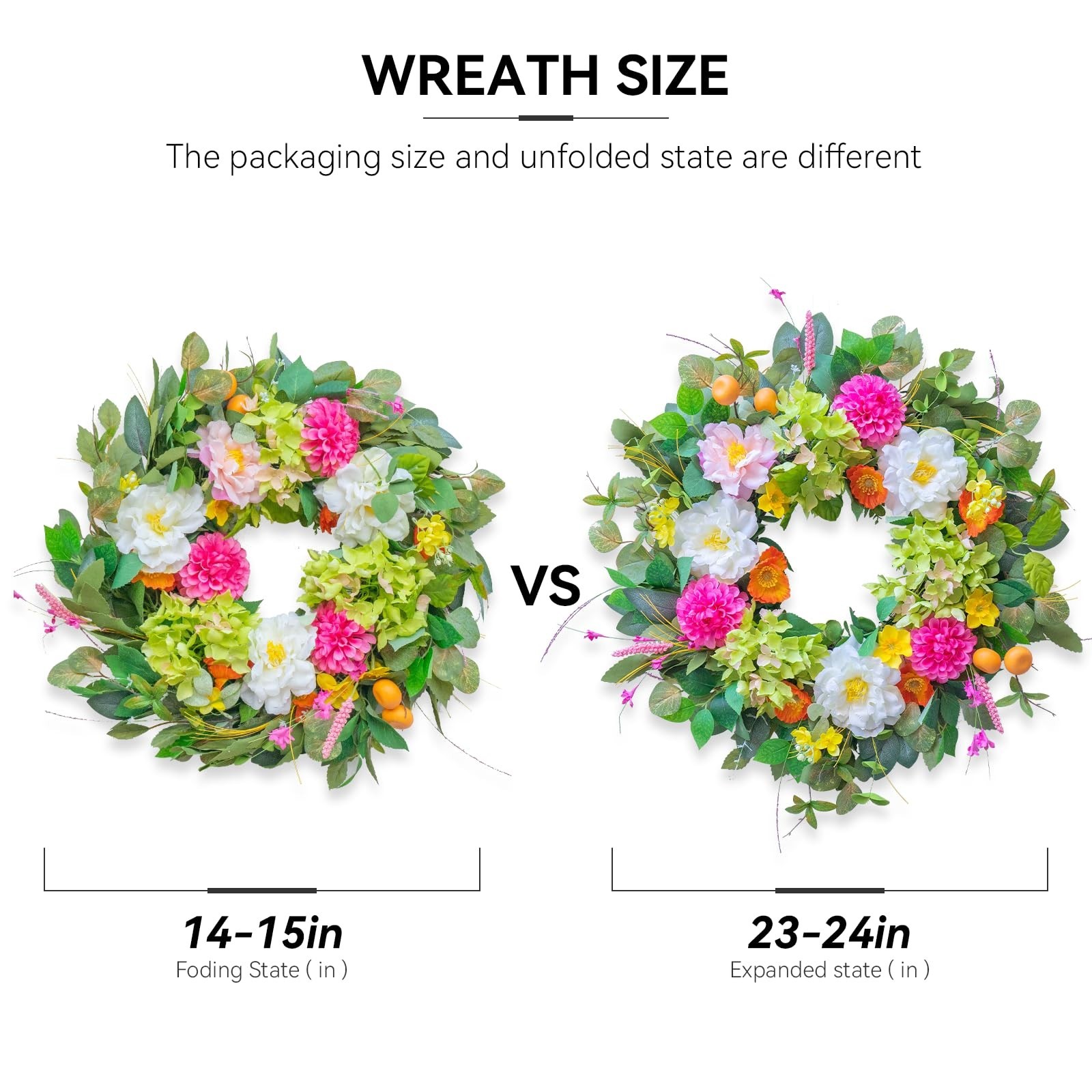 Vibrant 24″ Spring Wreath for Front Door – Peony, Hydrangea & Eucalyptus Decor