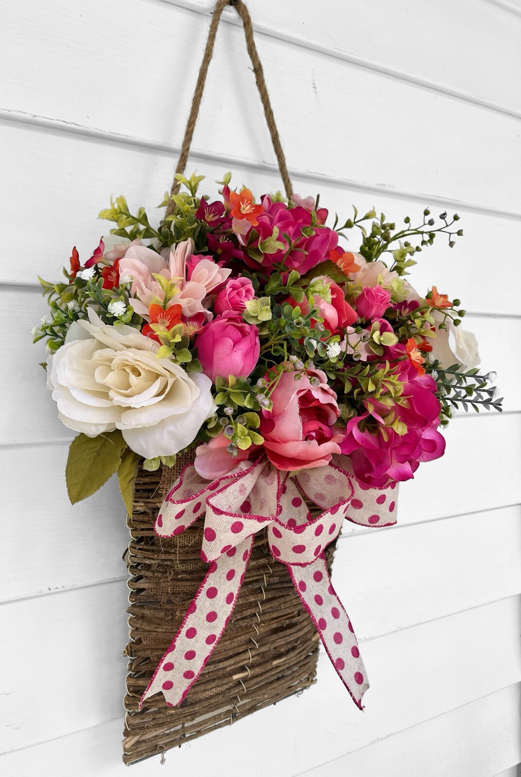Floral Wall Basket, Flower Wall Basket, Front Door Hanger, Door Decoration