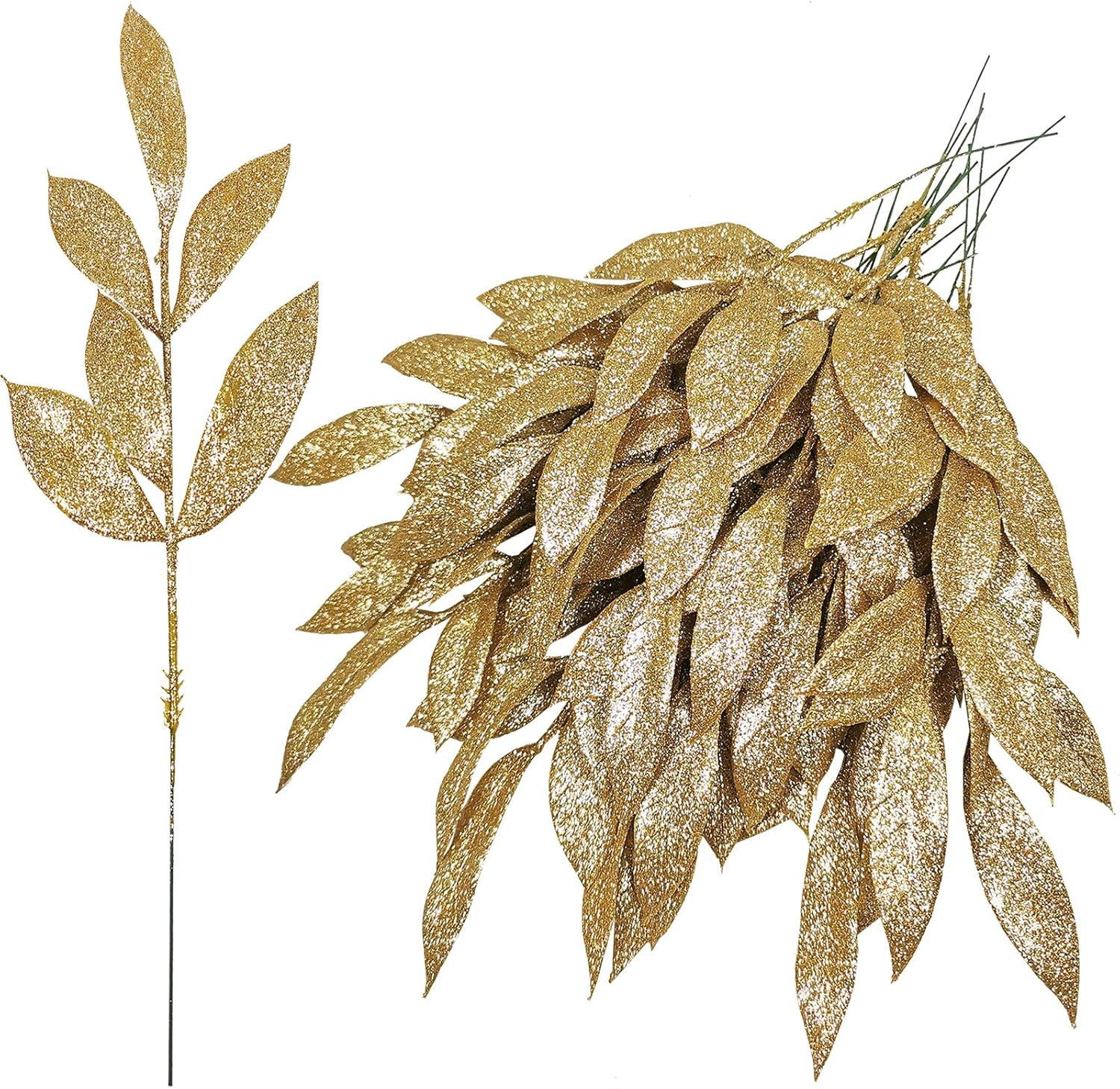 20 Pieces Gold Glittered Artificial Leaf Spray Picks 12″ Tall for Christmas Wint
