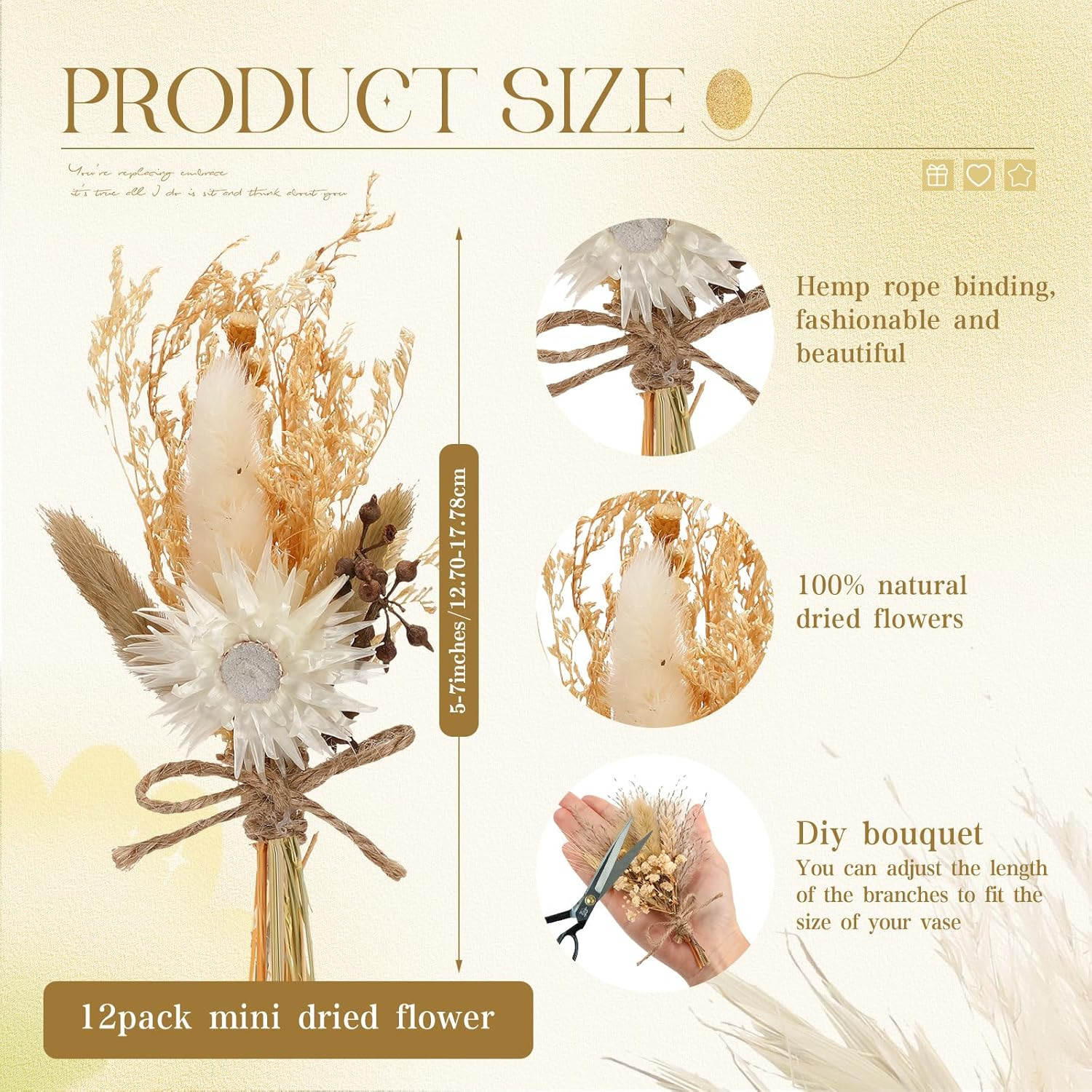 12 Pcs Boho Dried Flower Bouquet Mini Wedding Handmade Dry Flowers Decor for Vas