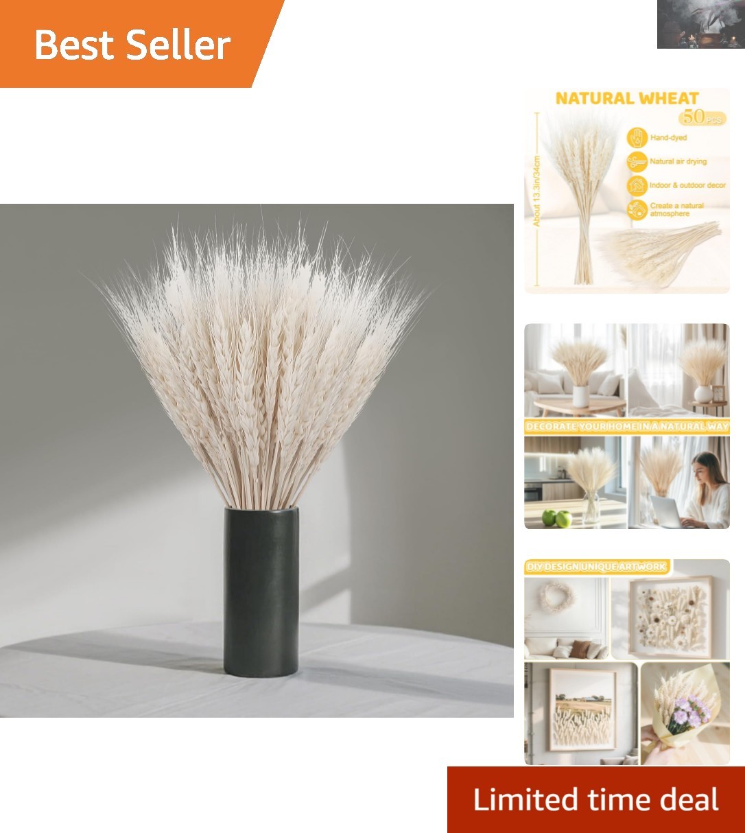Versatile 50-Pack of 13.3 Inch White Dried Wheat – Ideal for Seasonal Decor