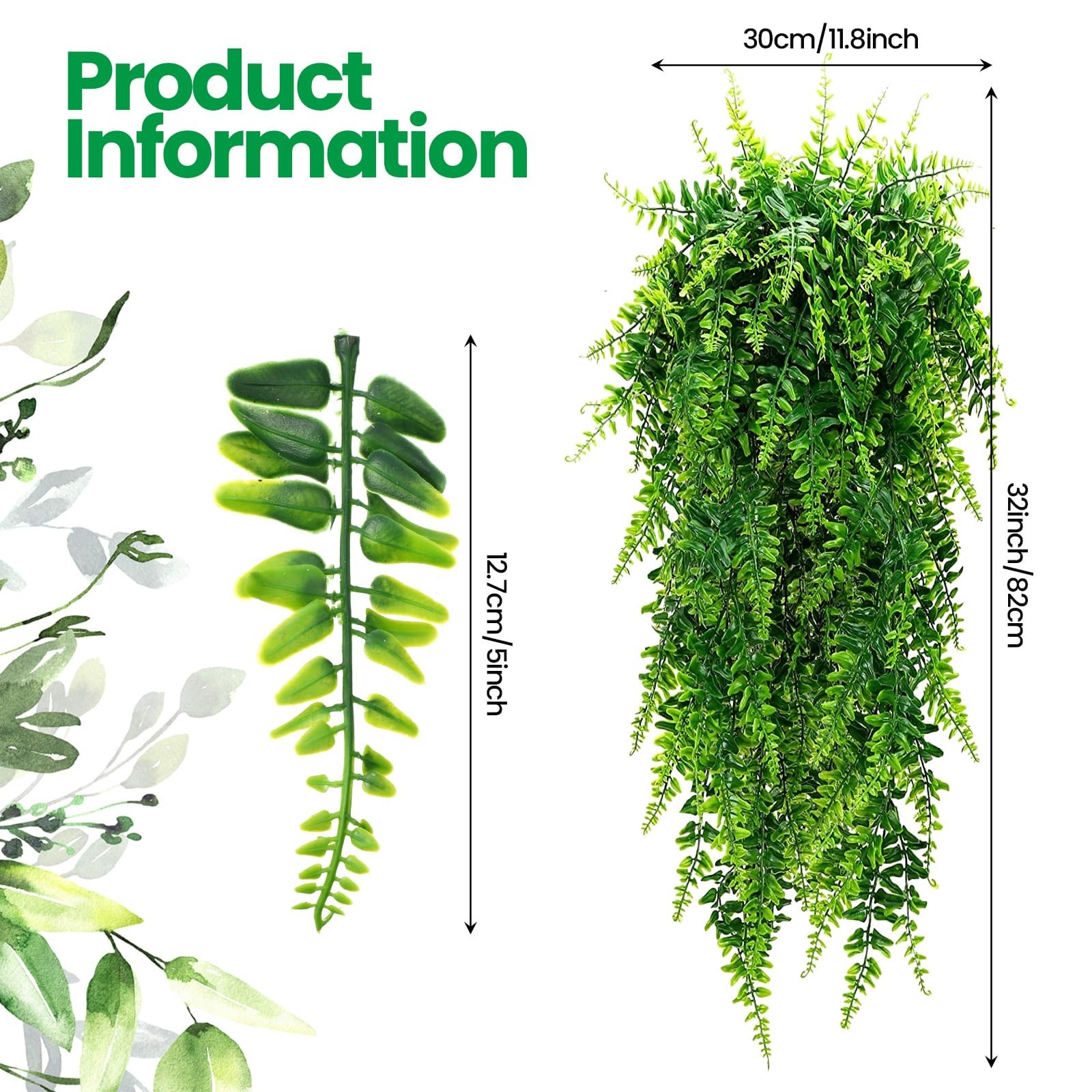 8 Pcs Artificial Hanging Plants 32 in Fake Plant Fake Boston Ferns Plastic Fa…