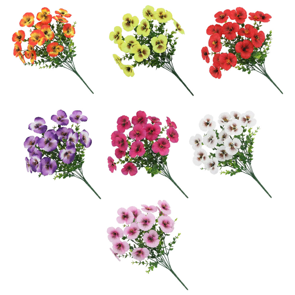 Artificial Pansy Bunch 35cm in Sunset Red Light Purple Bright Red Yellow White
