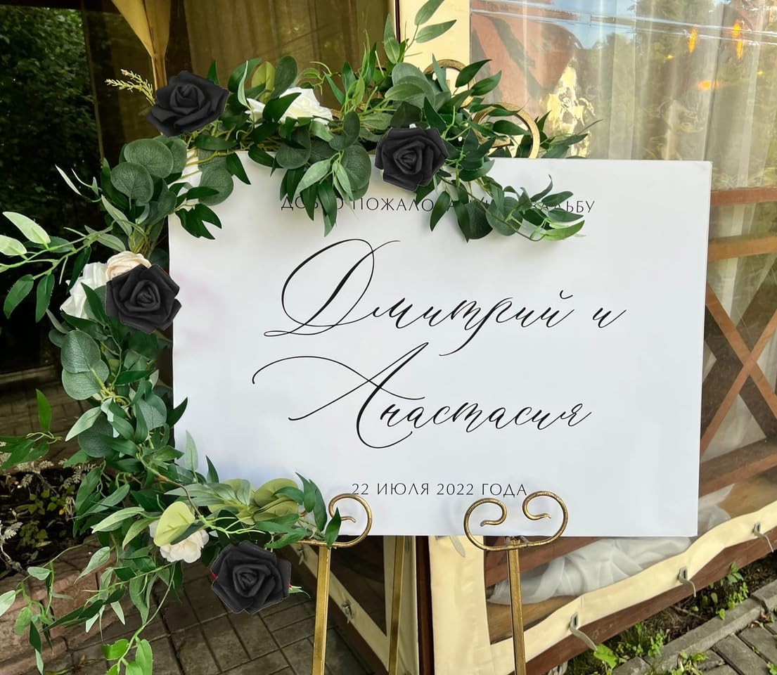 INSUNSIX 200pcs Black Artificial Foam Rose Flower Head, 3-Inch Fake Flower He…
