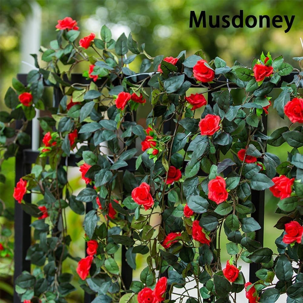 Artificial Rose Hanging Vines 4 Pcs 96 Inches Red Floral Decoration for Events