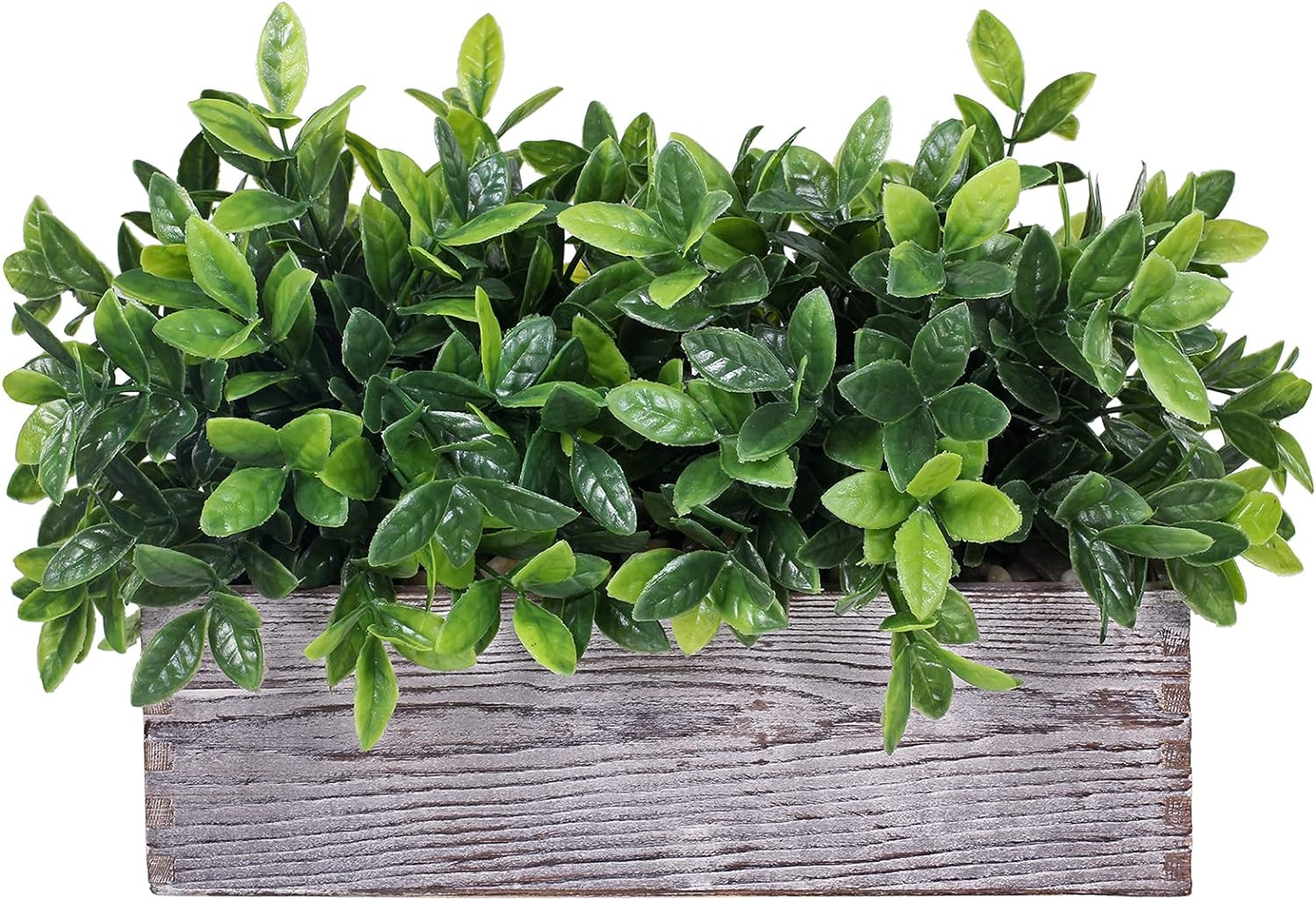 Artificial Eucalyptus Plant in Rustic Rectangular Wooden Planter Box Faux Potted