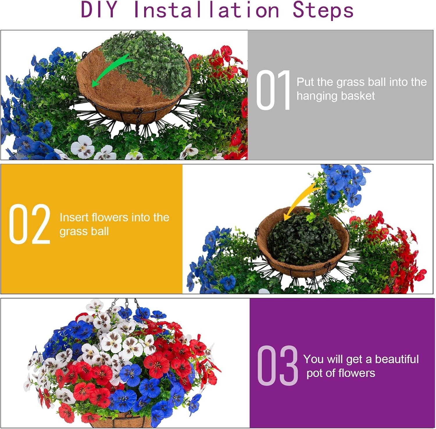 Realistic Artificial Pansies with Hanging Baskets – 24 Pcs