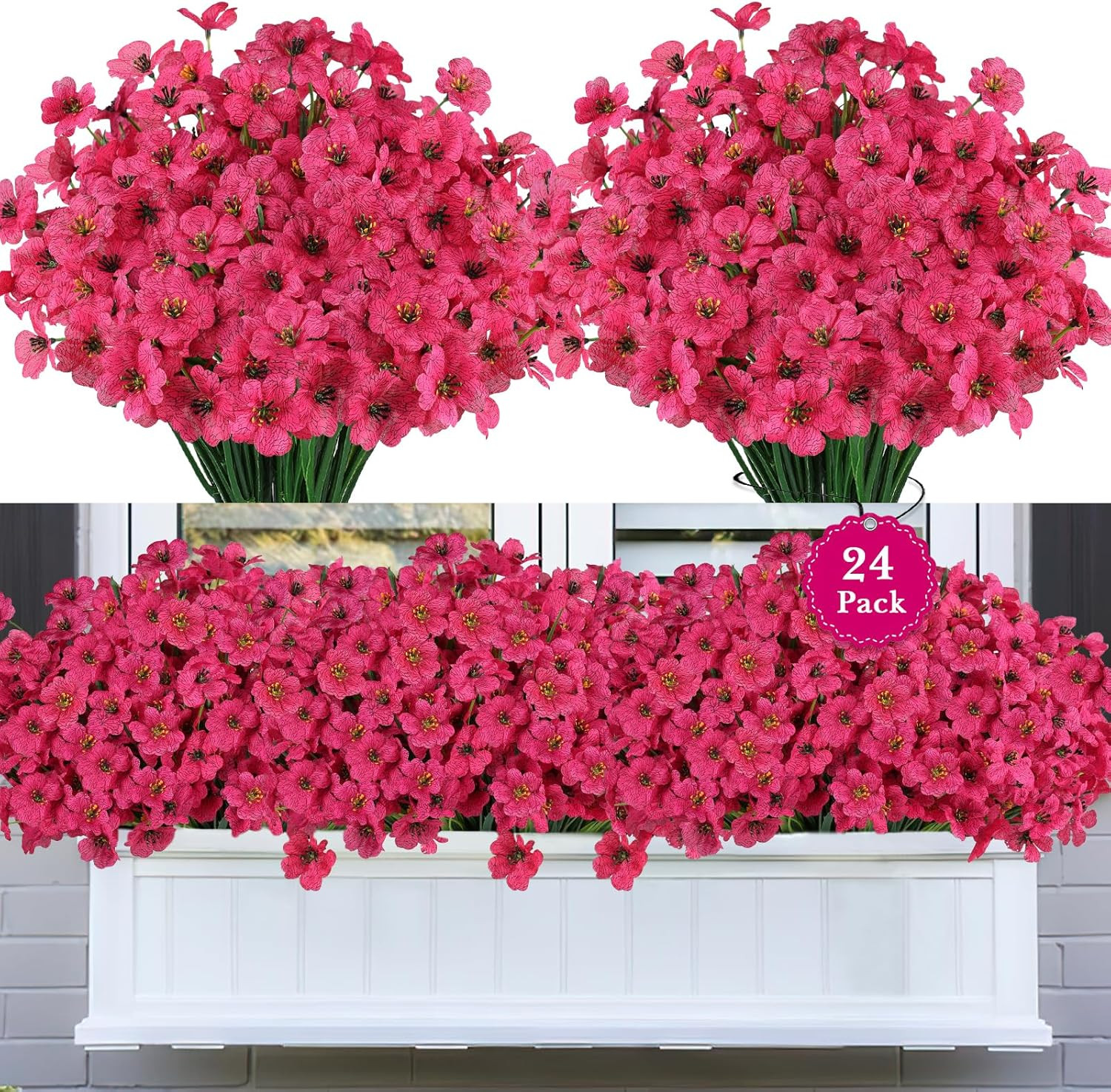24 Bundles Realistic Fake Flowers for Outdoors, No Fade Faux Silk Flowers & Arti