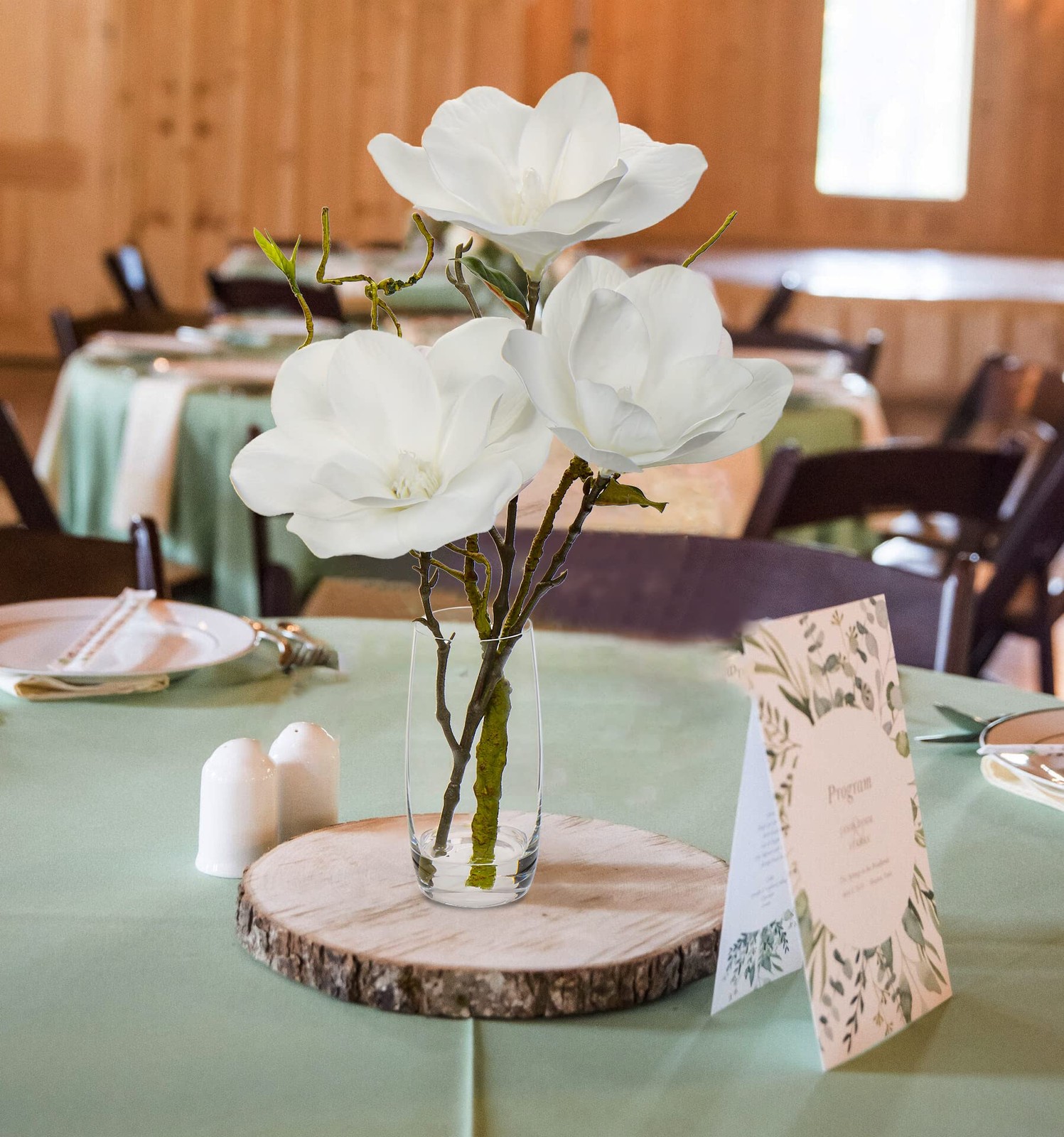 Faux Flowers in Vase 15.4 Inch Magnolias Arrangement Real Touch Wedding