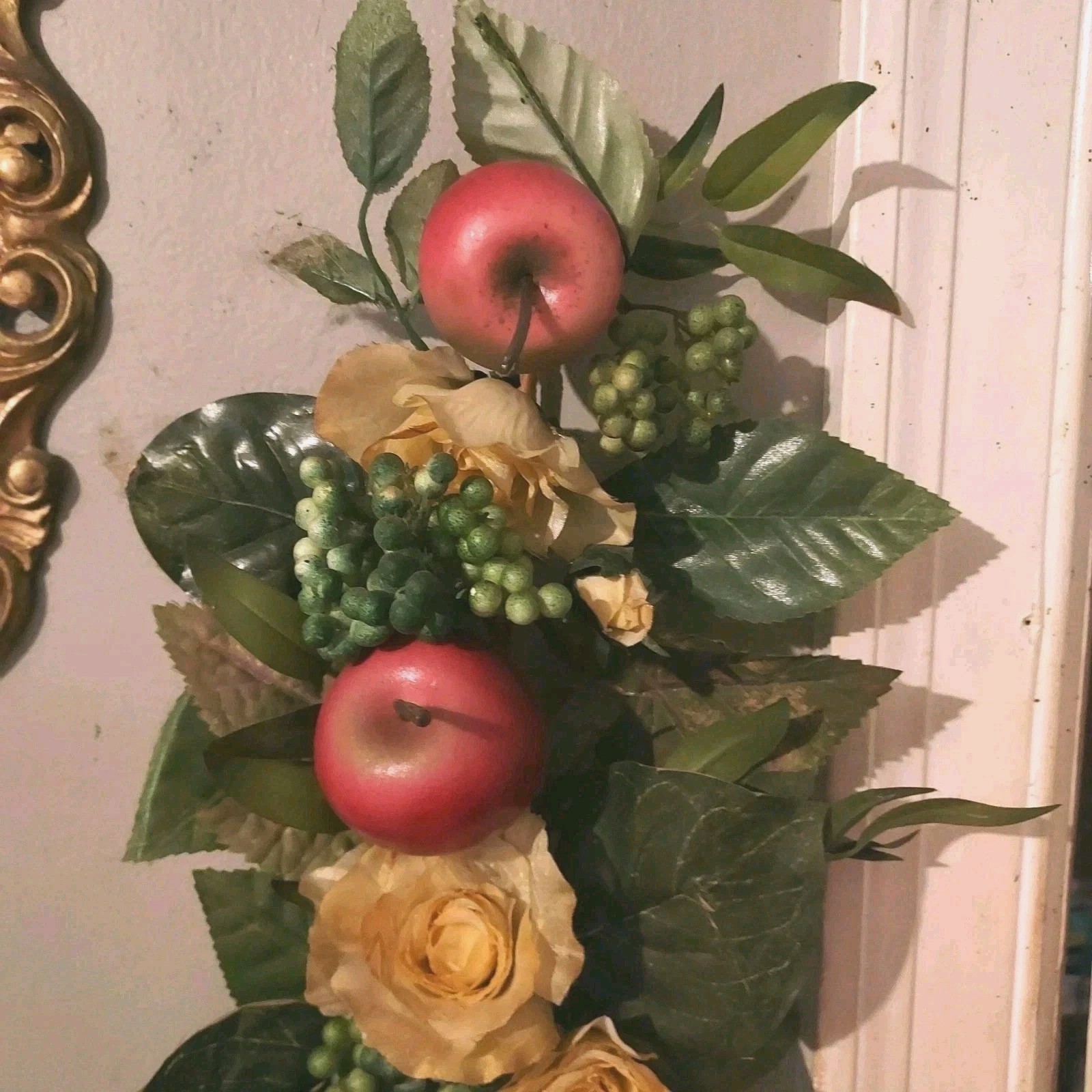 Vtg Floral Fruit Apple Swag Hanging Vine Roses Kitchen Farm Cottage 25 In READ