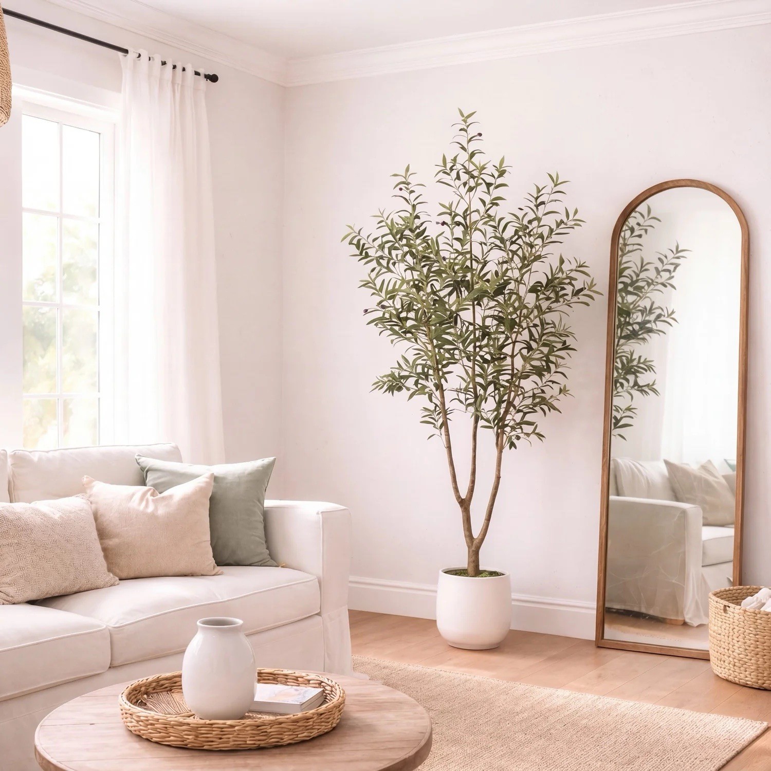 7′ Artificial Olive Tree in White Decorative Planter
