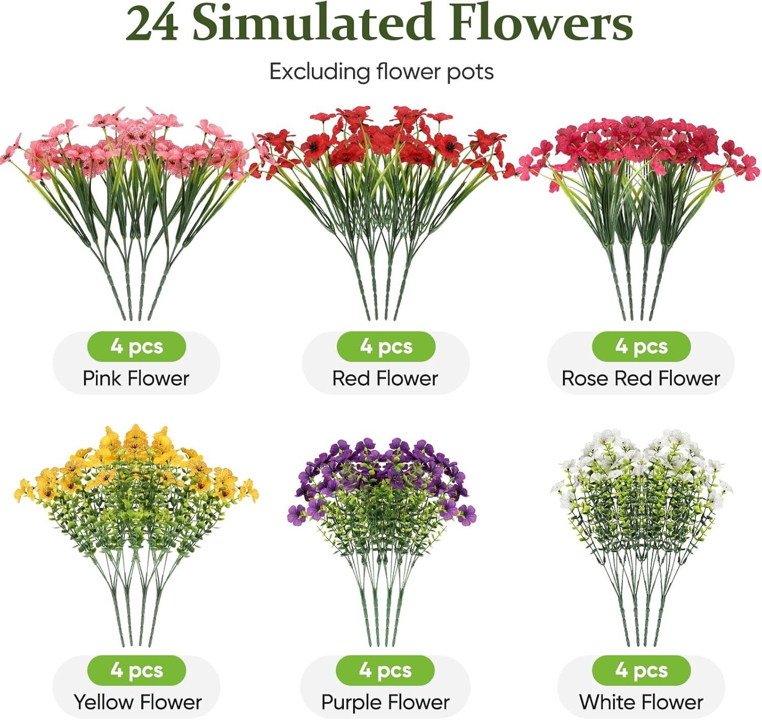 24 Bundles Lifelike Outdoor Artificial Flowers, UV Protected No Fade Fake Silk P