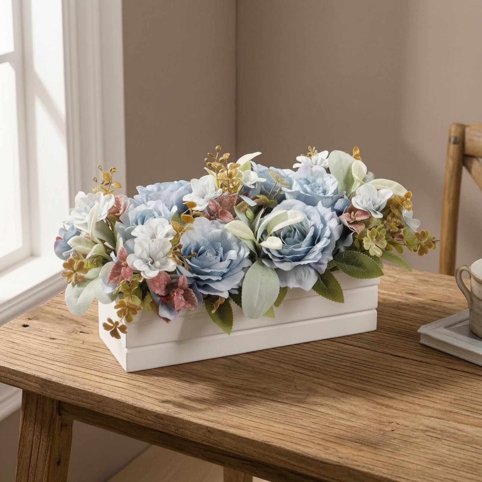 Flower Centerpiece with Wooden Planter No Watering for Wedding Planners