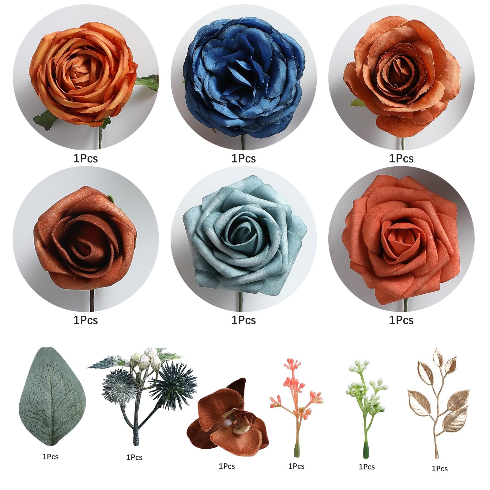 Artificial Flowers Combo DIY Wedding Bouquets Centerpieces Teal Terracotta