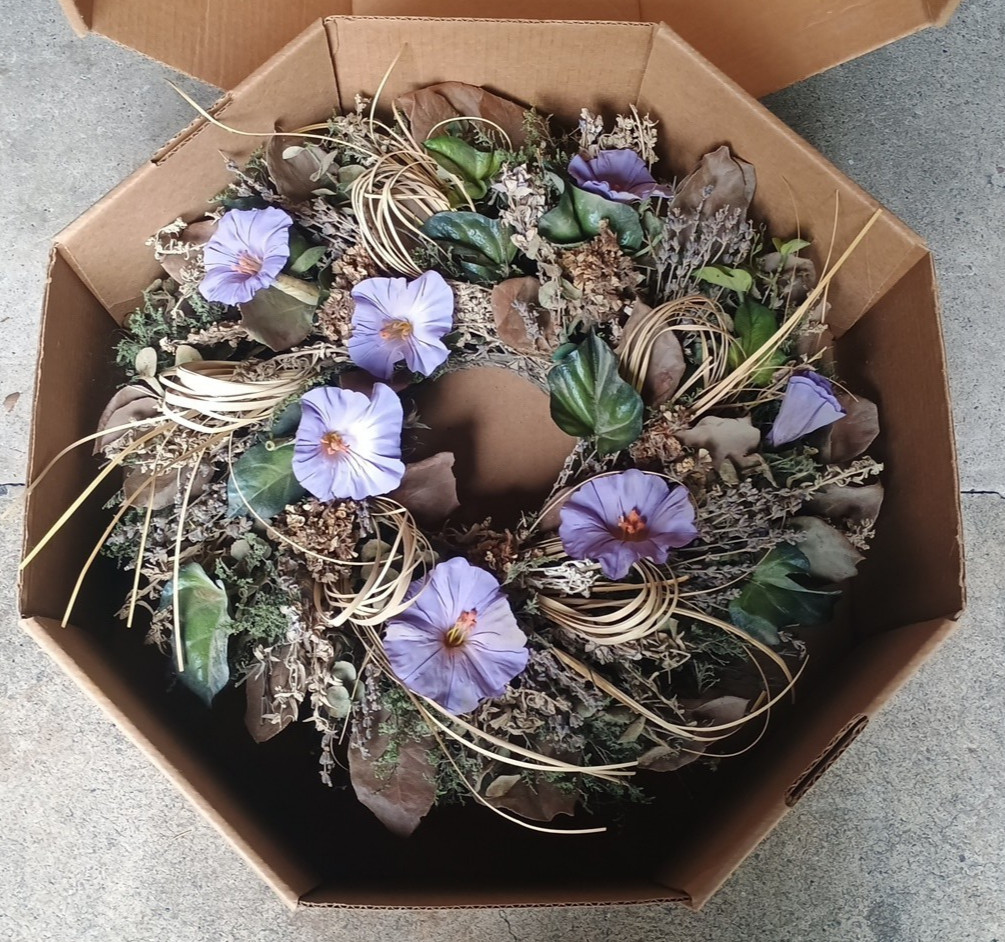 Flower Door Wreath LL Bean Cottage Style Decor Purple Morning Glory 18×18″ New
