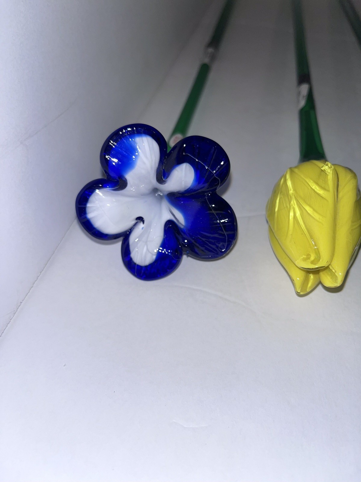 Hand Blown Vtg MIKASA Crystal Long Stem Art Glass Multicolor Flowers Lot Of 6