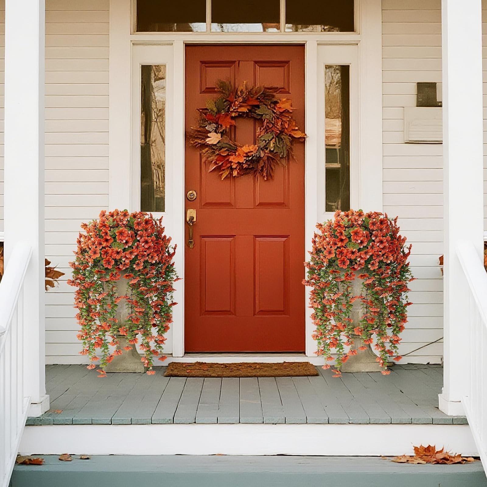 29″ Artificial Hanging Flowers Potted Plants – 2 Set for Outdoor Fall Decorat…